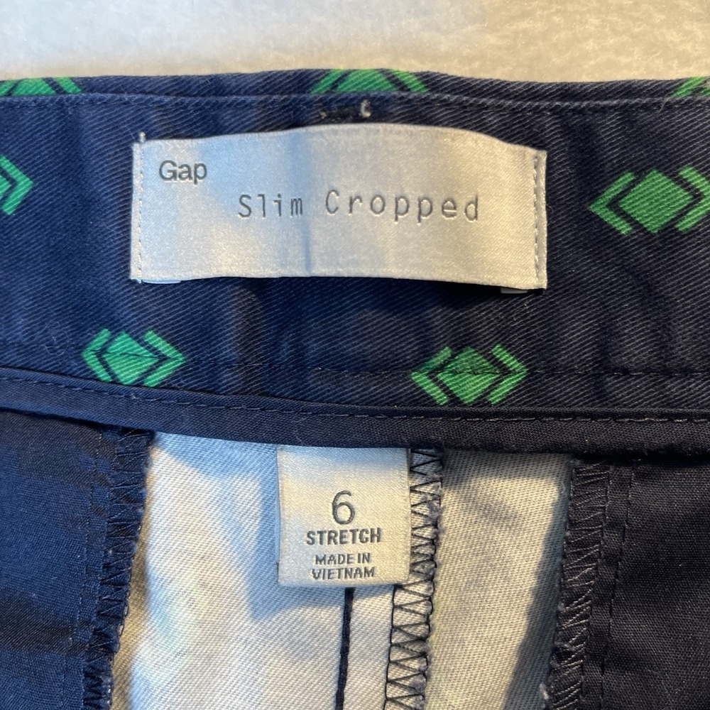 GAP Printed Slim Crop Chino Pants Navy Blue Green Mid Rise Career Office Women 6 - Picture 5 of 10
